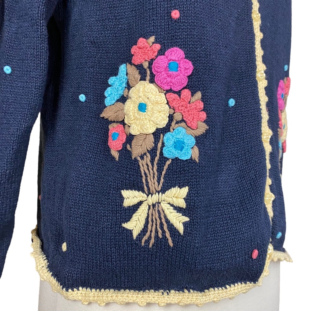 Christopher & Banks Cardigan Sweater Flower Hand Embroidered Women’s Sz Medium - Picture 2 of 8